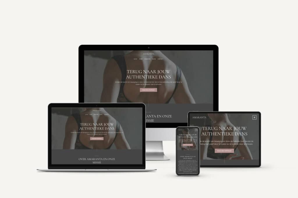 Website ontwerp voor nostalgische en romantische dansstijl, geschikt voor alle apparaten.