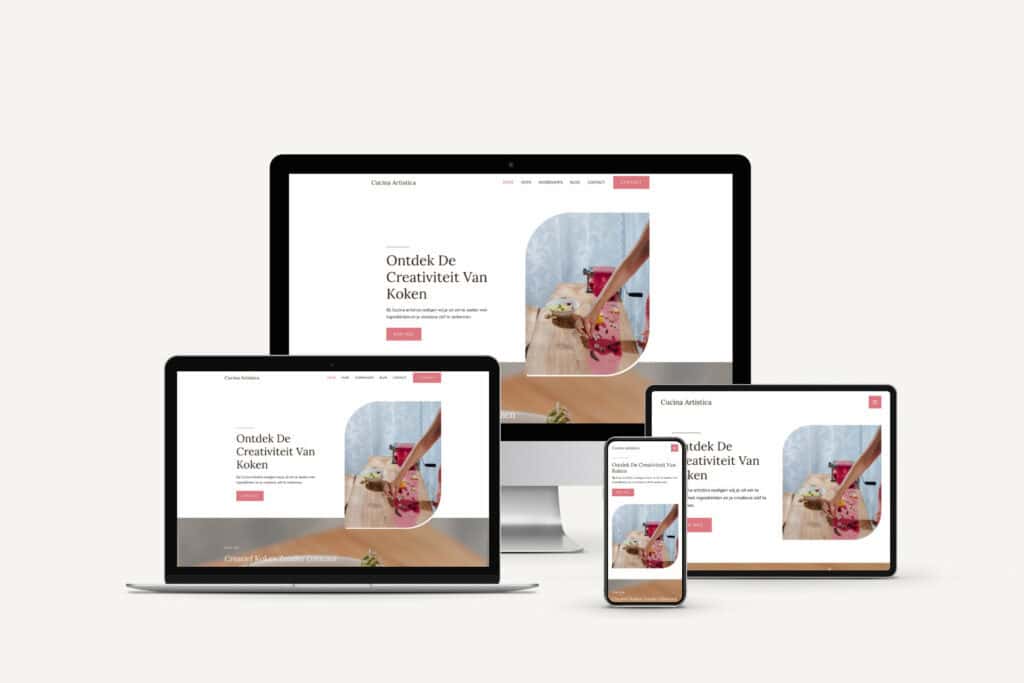 Responsive website ontwerp voor Flourish Online op verschillende apparaten.