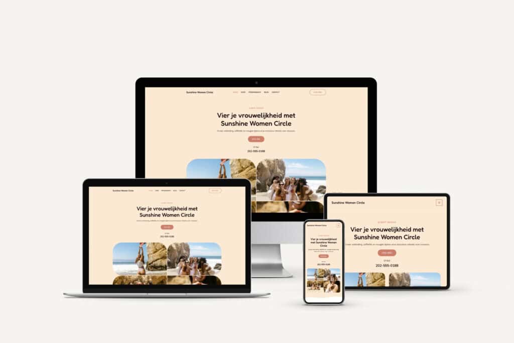 Website ontwerp voor vrouwencommunity Sunshine Women Circle op verschillende apparaten.