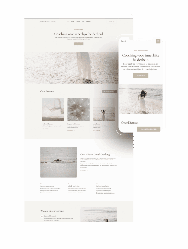 Website van Flourish Online met coaching voor innerlijke helderheid.
