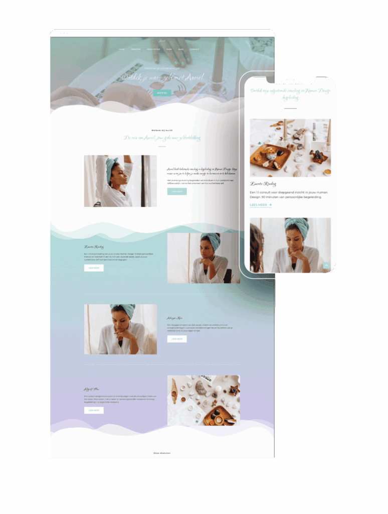 Website ontwerp voor wellness en zelfzorg, met focus op ontspanning en welzijn.