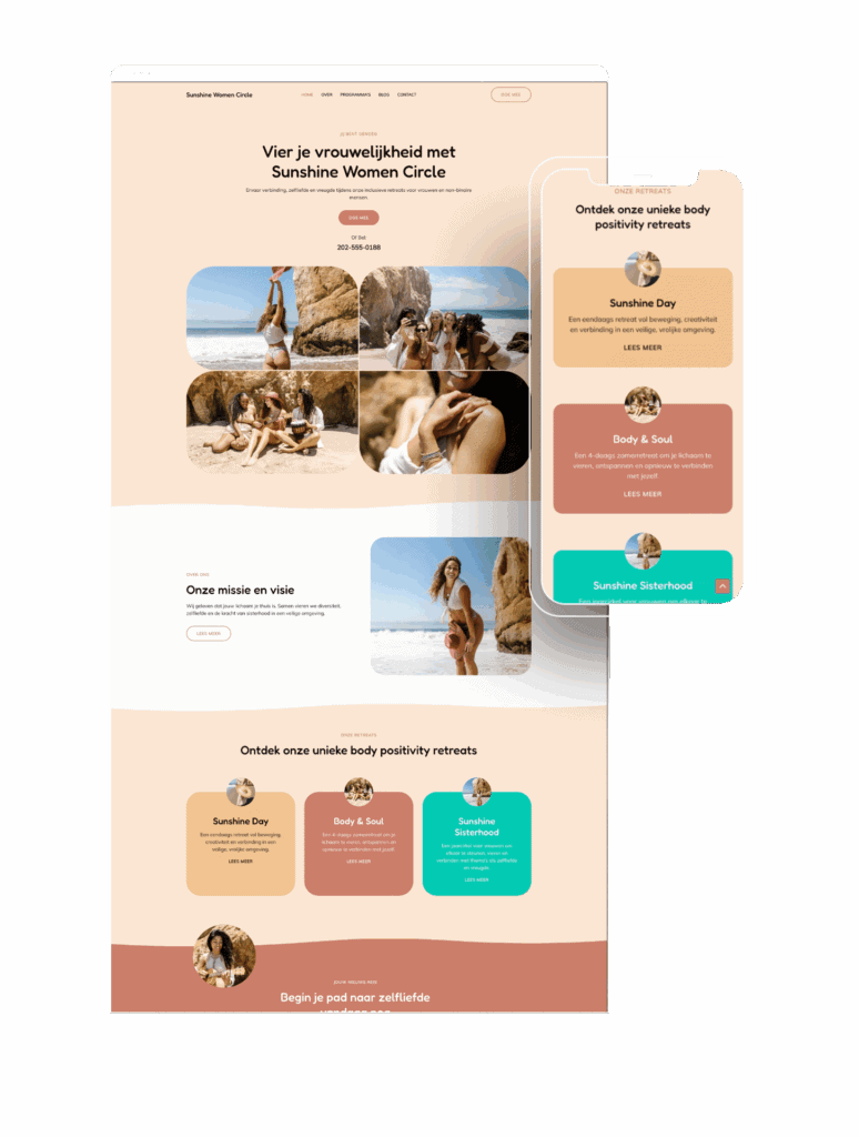 Vrouwencirkel op het strand tijdens zonsondergang voor empowerment.